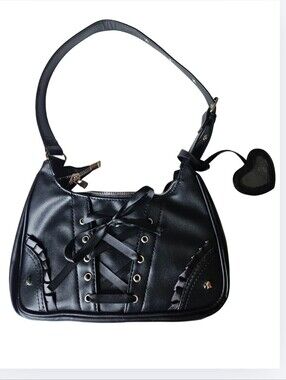 Black Lace-Up & Charm Chain Shoulder Purse with Bow Accent🖤 Hot Topic